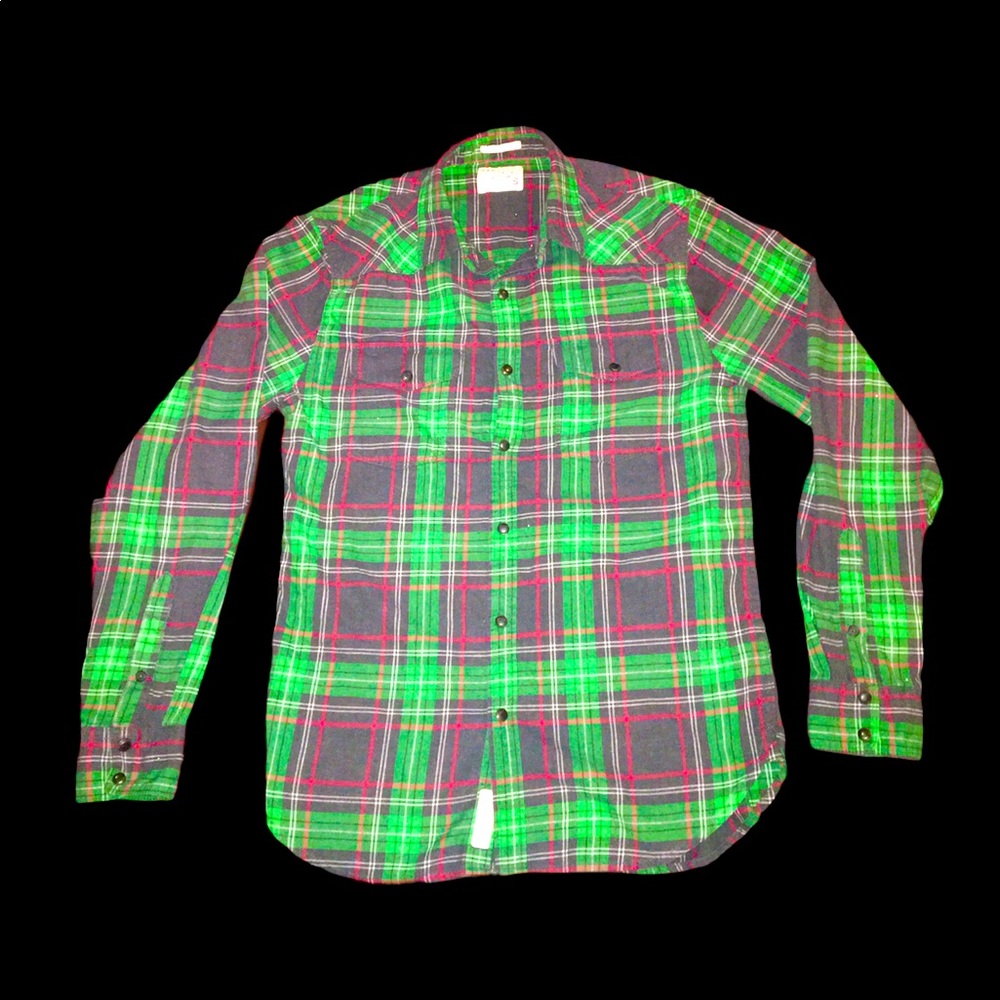 (S) Lucky Brand Red/Green Plaid Slim Fit Western